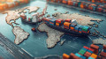 Global Trade Image with Globe and Shipping Containers on Boats