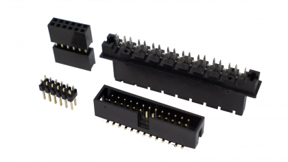 EDAC offers a broad range of box, pin, and socket header connectors in the market. Box headers are widely used for board to board, or wire to board connections. Right angle, vertical and even custom bends are available. The breakaway design allows for separation into smaller units.  Pin Headers mate with socket receptacles, providing a reliable and economical BTB connection.  Available in multiple contact spacing options, in single, two or three row configurations.