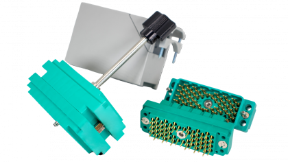 EDAC Rectangular+ family of Rack and Panel connectors offer a high reliability connection, ideal where a large number of wires are interconnected to a panel. Available in seven body sizes ranging from 14 to 120 contact positions. The hermaphroditic contact design provides a gas tight connection with superior shock and vibration resistance. Ease of mating is facilitated with the use of an actuating screw and lock nut, and polarized hardware.