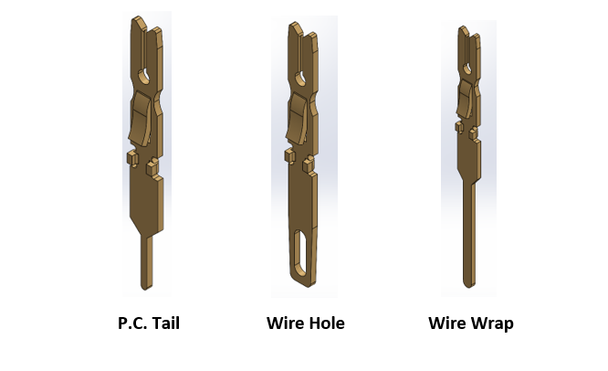 P.C. Tail, Wire Hole, and Wire Wrap Contacts for Card Edge Connectors